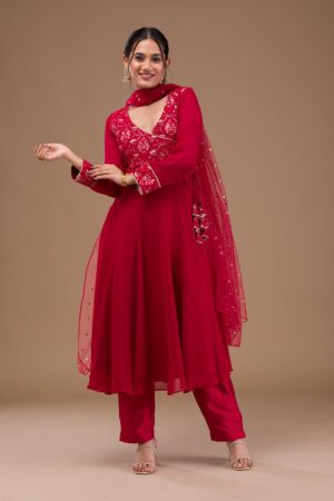 Maroon Zariwork Georgette Readymade Salwar Suit