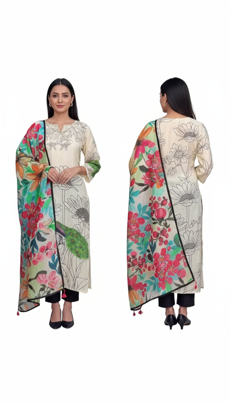 Women’s Floral Regular Kurti with Trousers & Dupatta – Classic Elegance for Every Occasion