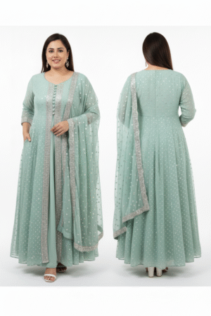 3-Piece Anarkali Gown with Dupatta & Pant – Elegant Embroidered Anarkali Suit for Women