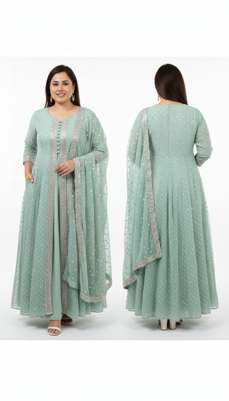 3-Piece Anarkali Gown with Dupatta & Pant – Elegant Embroidered Anarkali Suit for Women