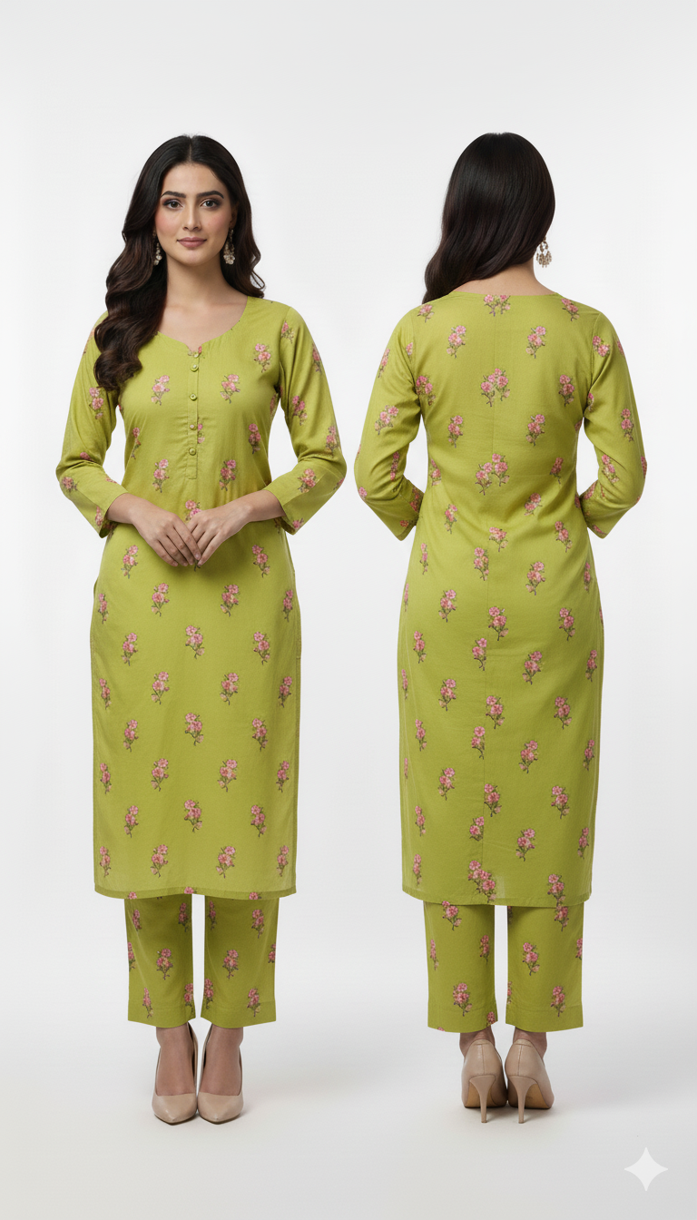 Floral Print Straight Kurta Set – Elegant & Comfortable Ethnic Wear for Women