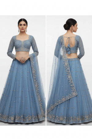 Royal Fox Georgette Semi-Stitched Lehenga Set with Rivet Moti & Sequin Work – Elegant Festive Wear for Women