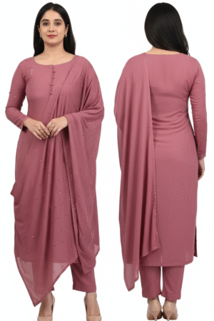 Micro Print Straight Kurta Set with Dupatta – Elegant Ethnic Ensemble for Women