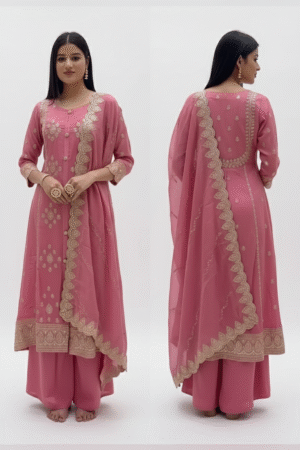 Women Anarkali Kurta Set – Elegant Ethnic Ensemble with Dupatta & Palazzos