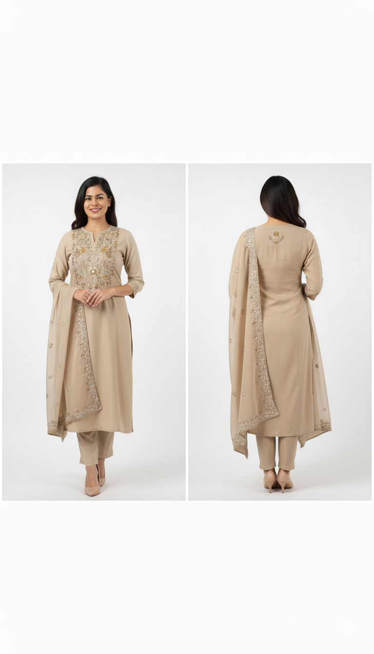Women Ethnic Motifs Embroidered Pure Cotton Kurta with Trousers & Dupatta – Elegant Traditional Ensemble