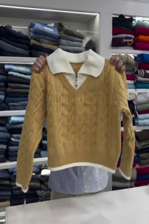 Womens Fall Long Sleeve Sweaters V Neck Cable Knitted Pullover Casual Soft Top