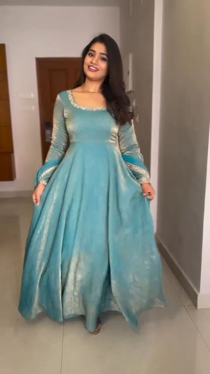 Women Sky Blue Anarkali Gown for Festive and Party Wear with Elegant Flare