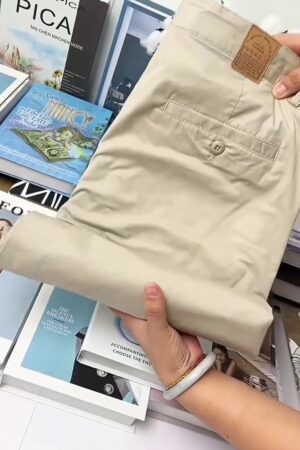 Men’s Beige Slim-Fit Cotton Chino Pants