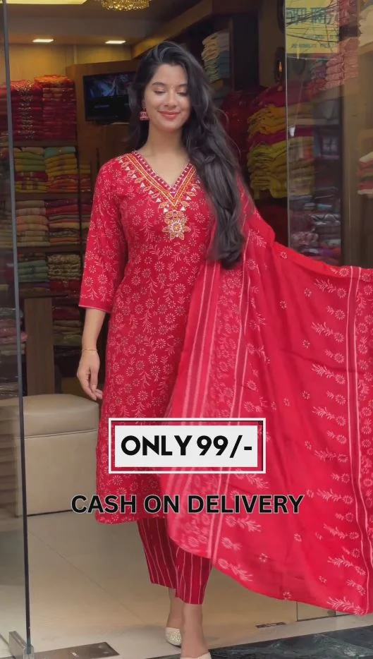 Women Solid Embroidered Pure Cotton Straight Kurta With Duppata