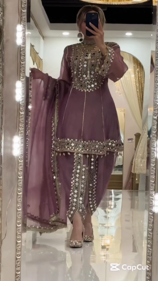 Lavender Heavy Mirror-Embroidered Short Kurti with Sharara Bottom & Dupatta πβ¨πͺ