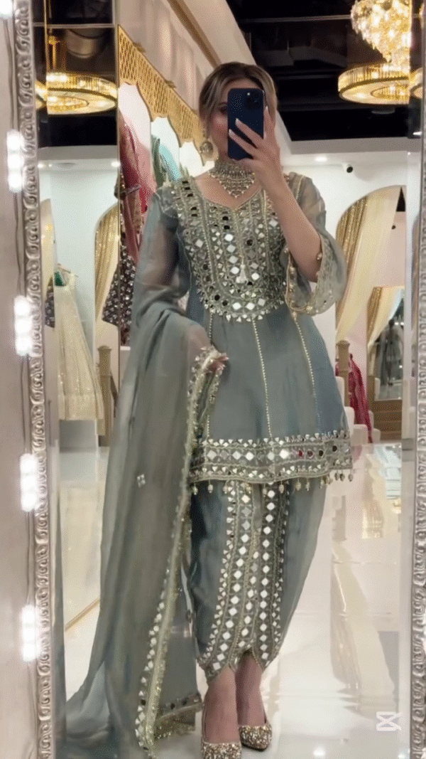 Lavender Heavy Mirror-Embroidered Short Kurti with Sharara Bottom & Dupatta πβ¨πͺ - Image 3