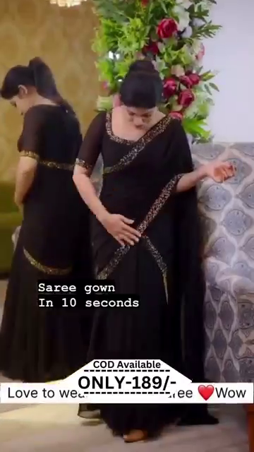 Faux georgette saree gown with heavy handwork - Image 2