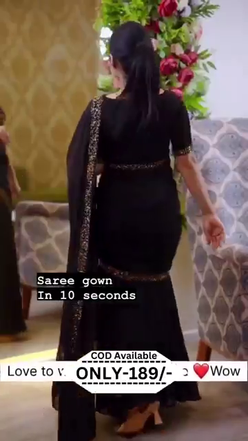 Faux georgette saree gown with heavy handwork - Image 3