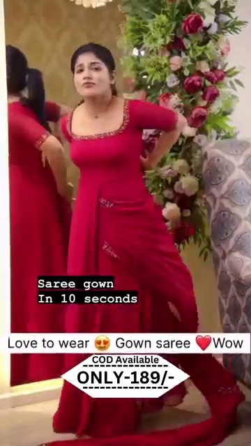 Faux georgette saree gown with heavy handwork - Image 4