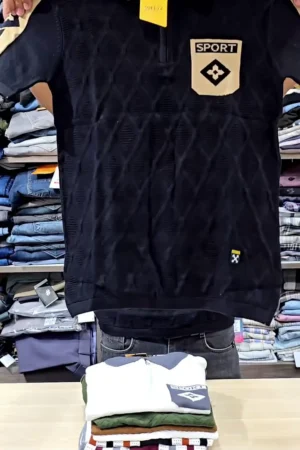 Marr Knitted Zipped Polo Shirt Navy